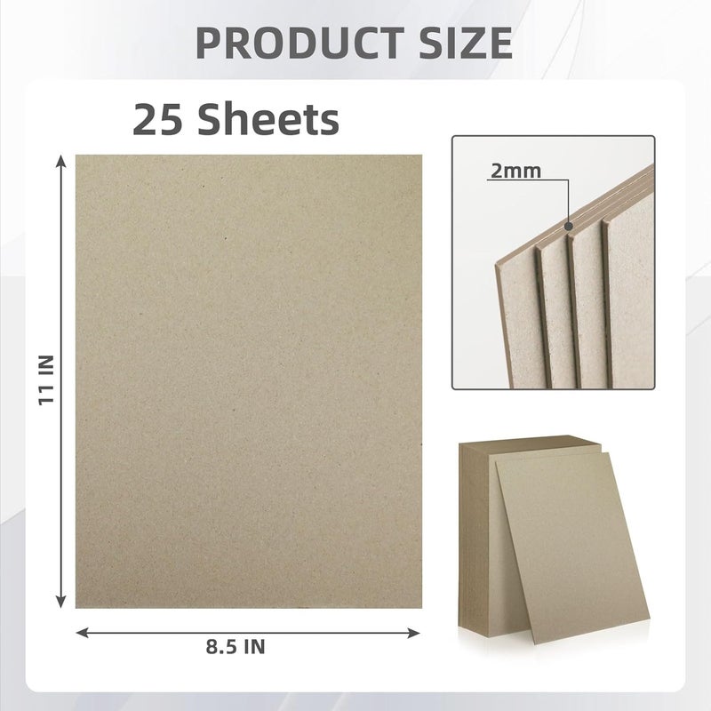 gocreate 25CT 8.5x11 Inch Book Binding Boards Grey Chip board 2mm 80PT Thick Binder Cardboard Sheets for Book Binding Cover, Making Box, Stencil Cutouts, Support Boards for Mailing & Post - Image 2